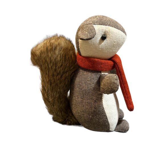 Tweed Plush Squirrel 8 1/2" High Cute Scarf Furry Tail - Picture 6 of 12